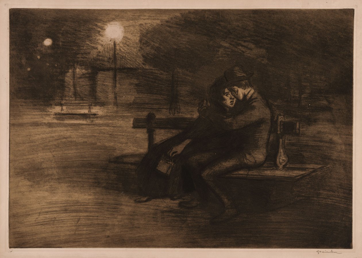 Kärlekspar på en bänk av Théophile Alexandre Steinlen