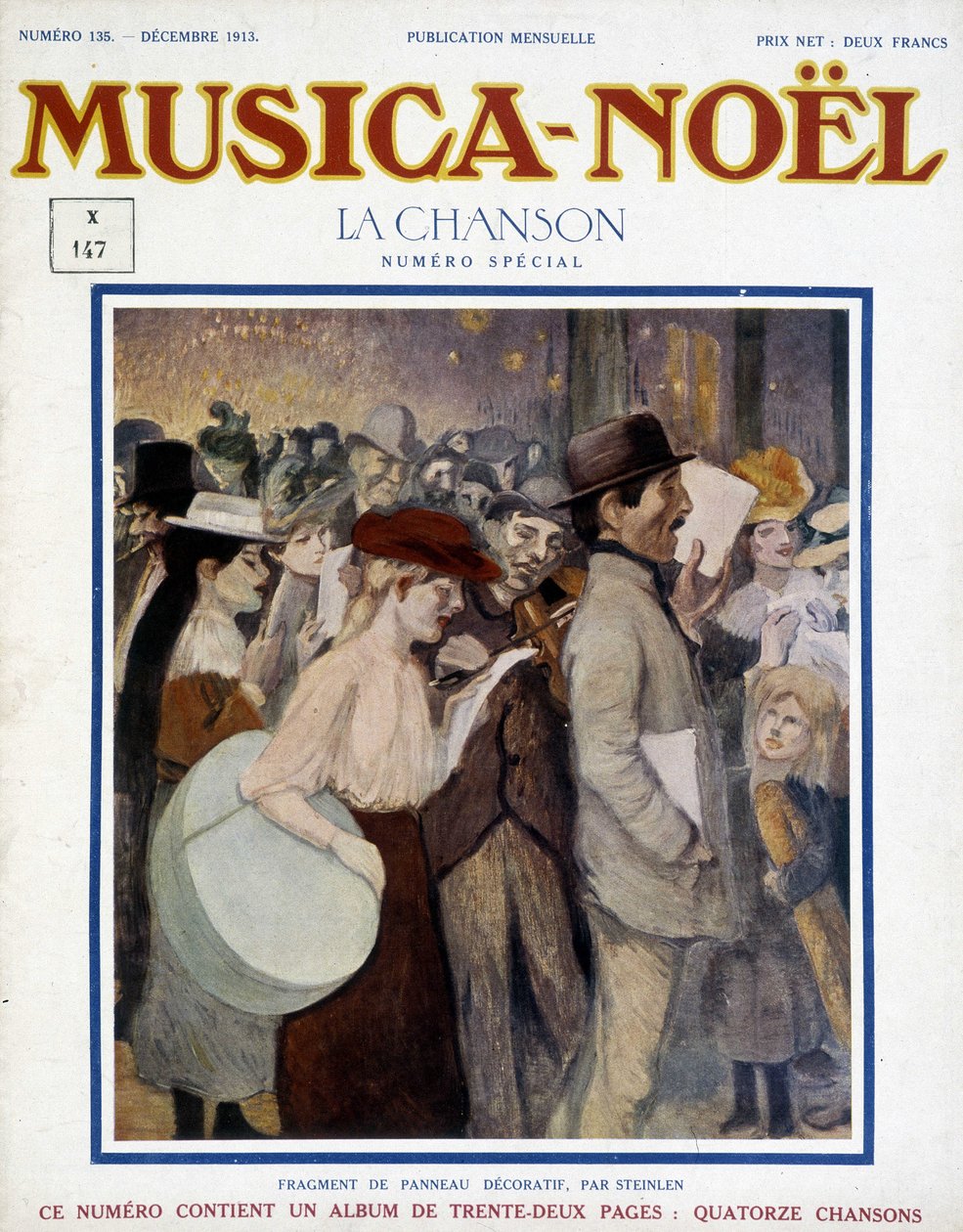 Tidningen "" musica Noel"", nummer speciallåt från december 1913. Omslaget består av ett fragment av dekorativ panel från Steinlen. av Théophile Alexandre Steinlen