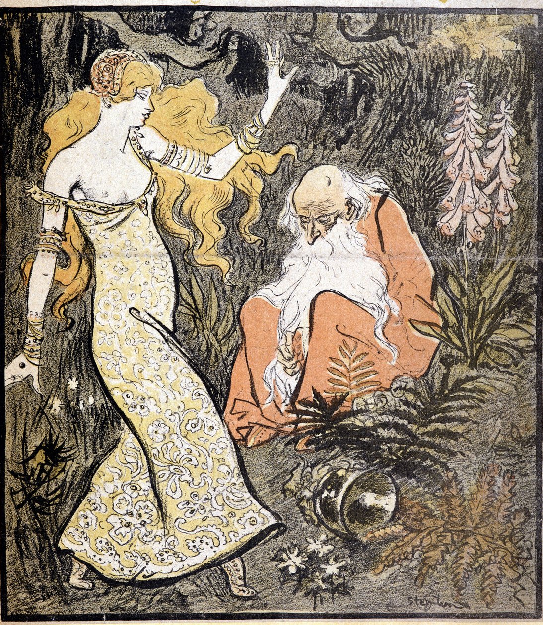 Merlin och Viviane ("Brocéliande") - av Steinlen av Théophile Alexandre Steinlen