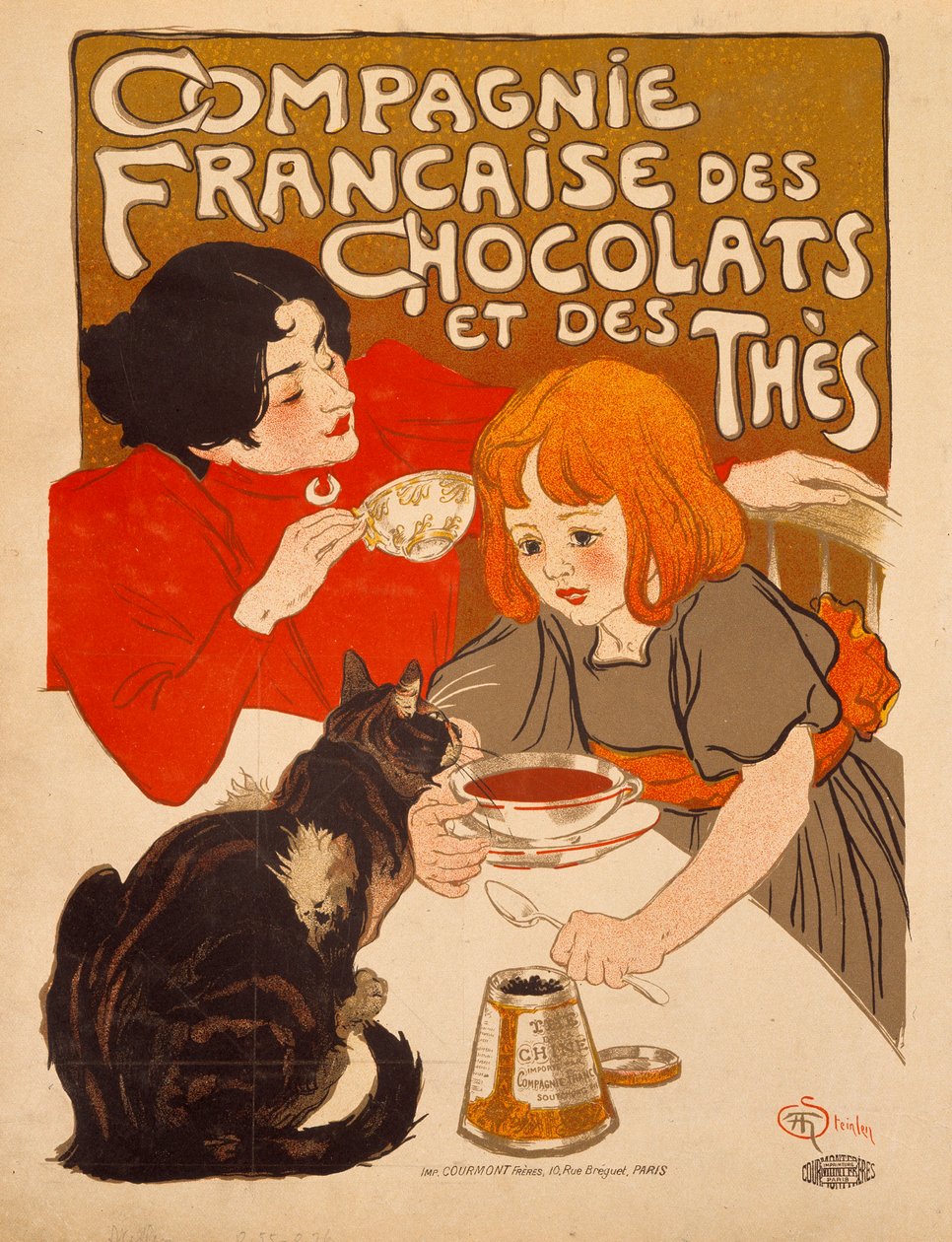 Affischreklam för "Compagnie francaise des Chocolats et des Thes" av Theophile Alexandre Steinlen (1859-1923), cirka 1898, Bibliotheque des Arts Decoratifs, Paris - Affisch för Compagnie Francaise des The Chocolats et des Franska av Théophile Alexandre Steinlen
