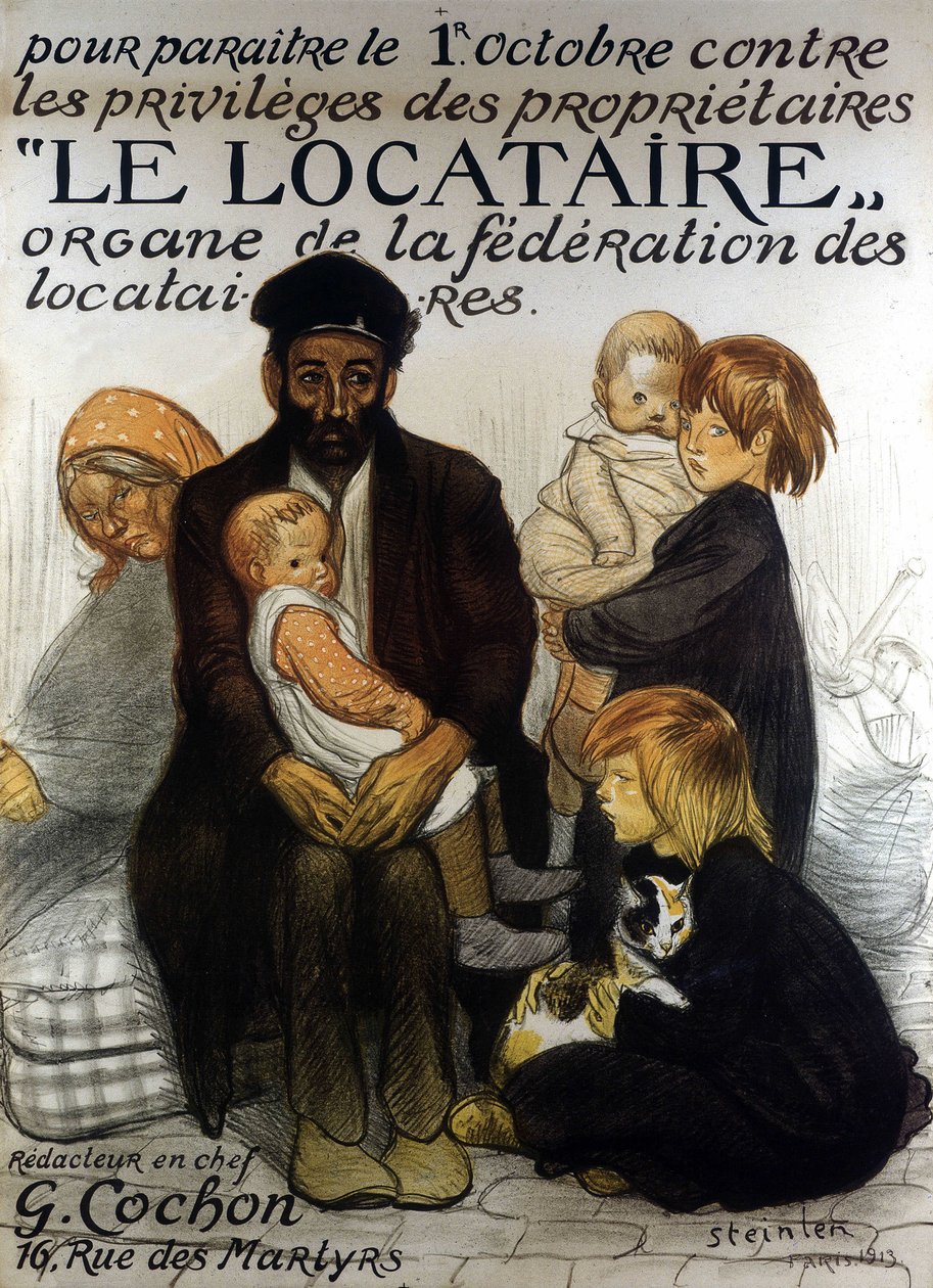 Affisch med presentation av hyresgästföreningen, Paris 1913 (affisch) av Théophile Alexandre Steinlen