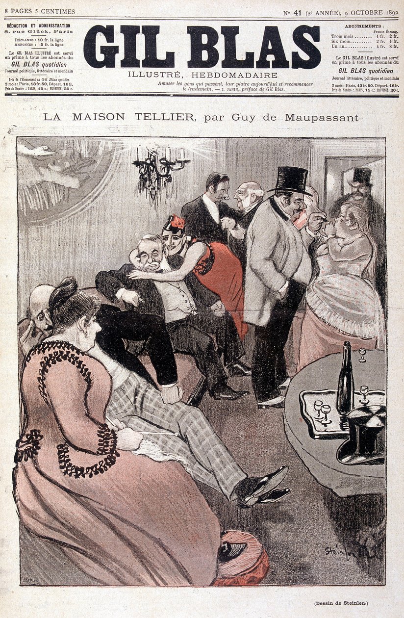 The Tellier House av Guy de Maupassant - av Steinlen, i "" Gil Blas"" av 1892-10-09 (samma ritning som nr 15587) av Théophile Alexandre Steinlen