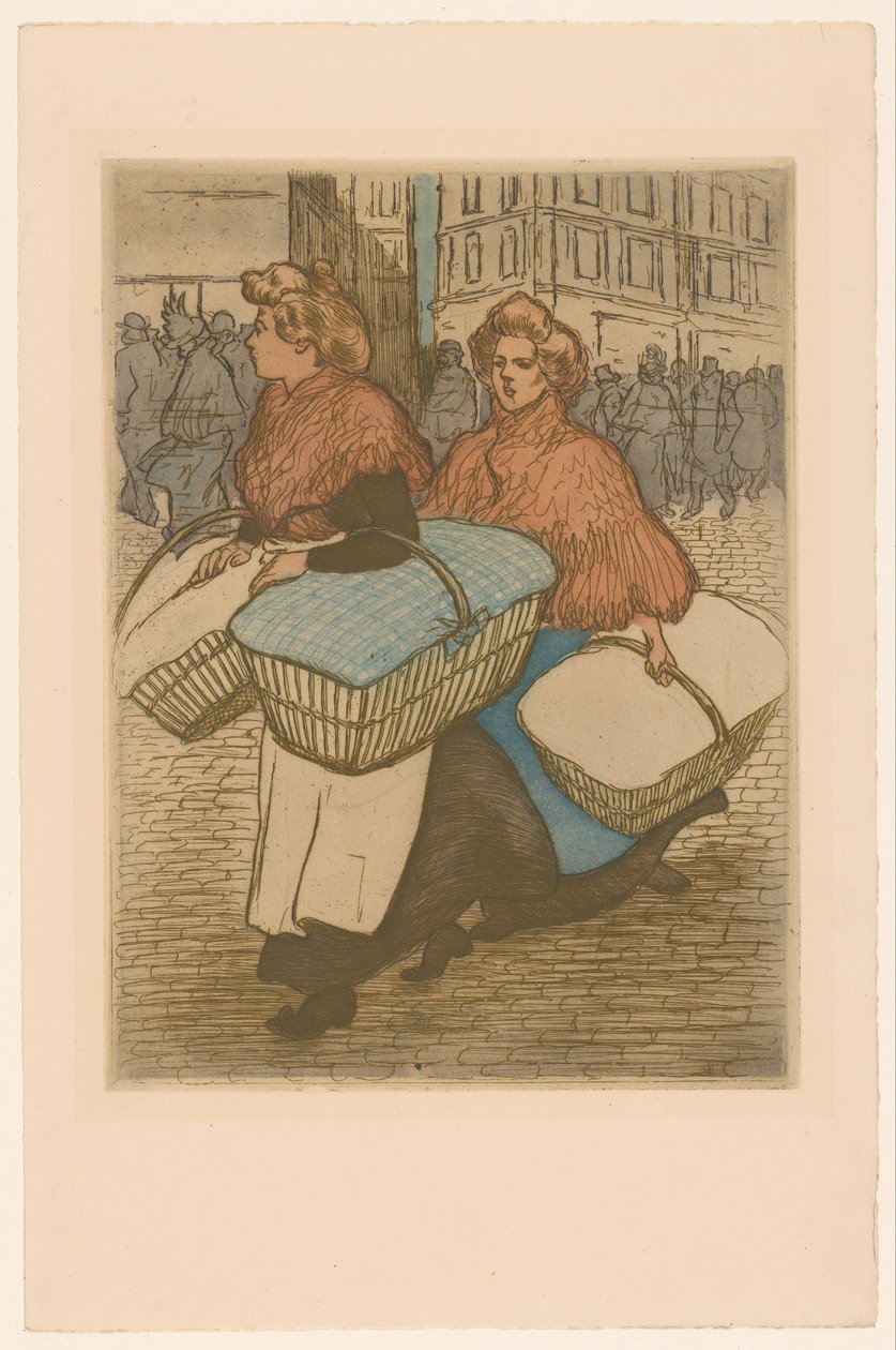 Två tvätterskor med korgar på gatan av Théophile Alexandre Steinlen