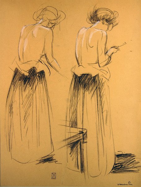 Två studier av kvinnor sedda bakifrån (krita på papper) av Théophile Alexandre Steinlen
