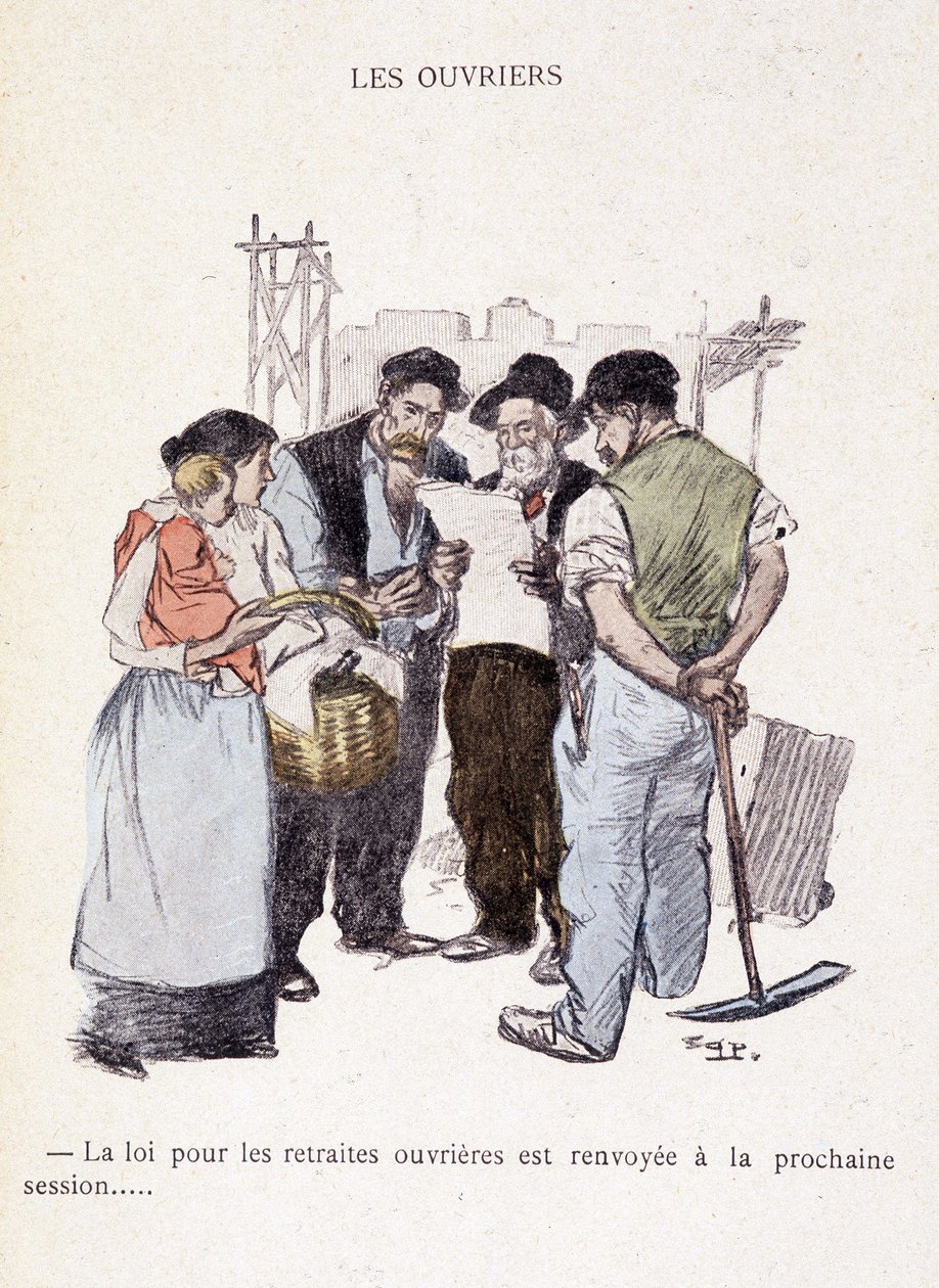 Arbetare: Lagen för arbetarpensioner skjuts upp till nästa session... - i "" I livet"", av Steinlen 1901 av Théophile Alexandre Steinlen