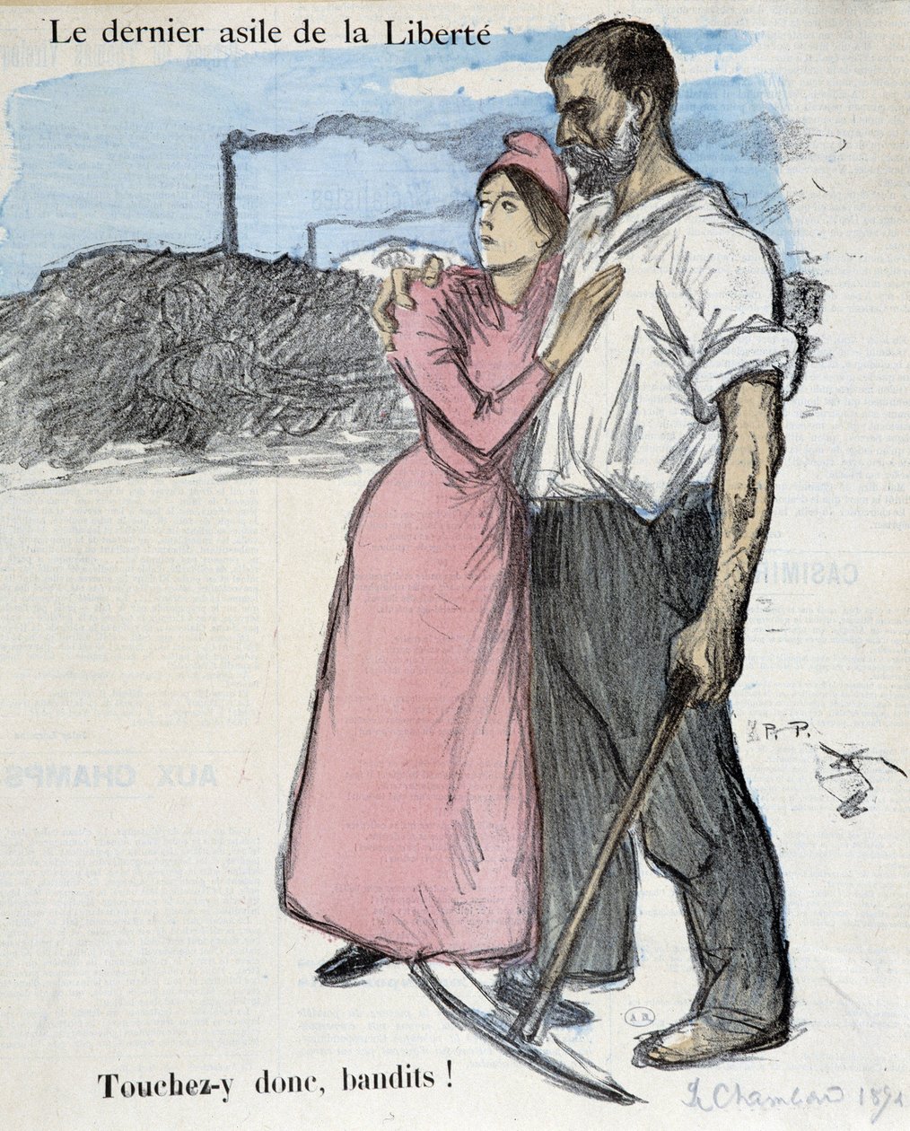 Arbetarnas jobb och antitrustkamp: "" Frihetens sista asyl - så rör det banditer! "" Illustration från 1891. av Théophile Alexandre Steinlen