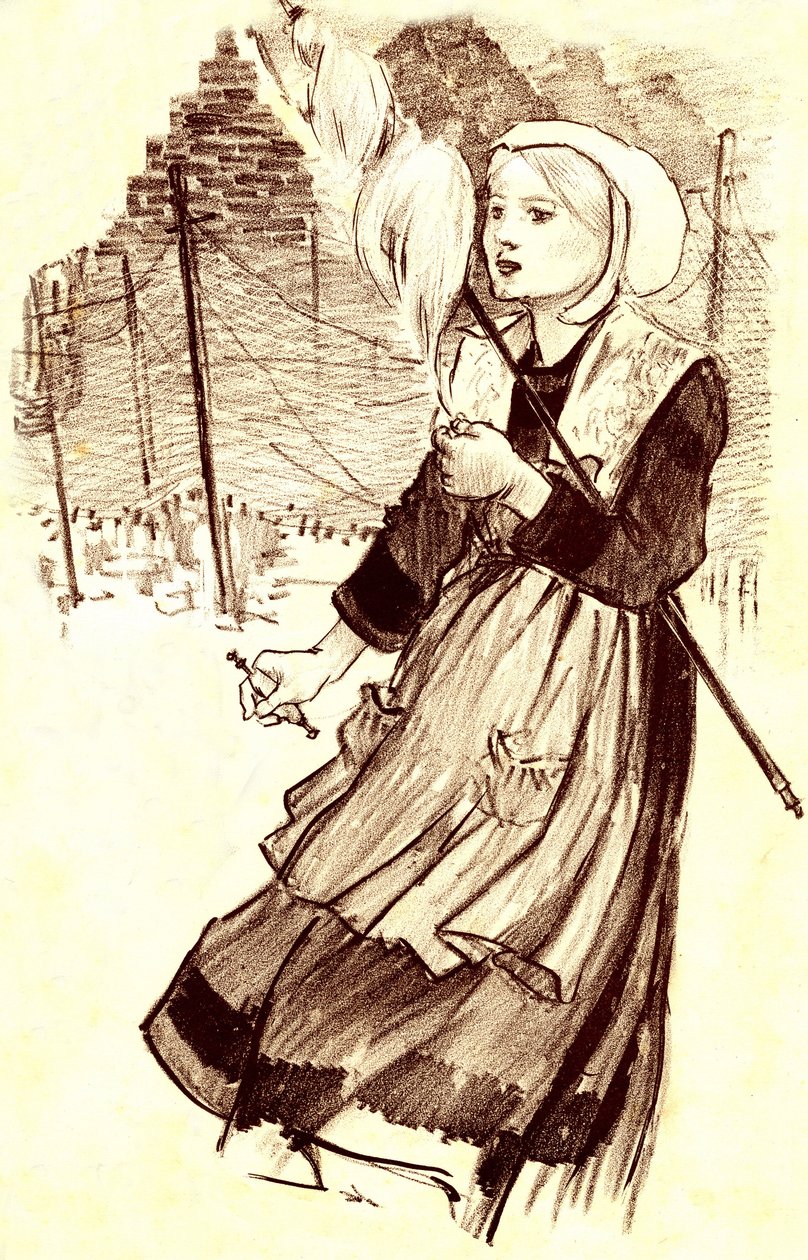 ung bybo - spinnare - teckning (detalj) av Steinlen (1859-1923) för att illustrera sången "" Varför fil tu? "" - sent 1800-tal av Théophile Alexandre Steinlen