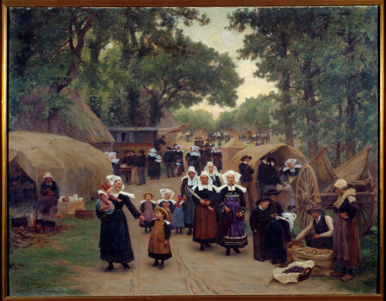 Ankomsten till Pardon de Fouesnant bretonska familjer i traditionell kostym. Målning av Theophile Deyrolle (1844-1923) 1892 Brest, Museum of Fine Arts av Theophile Louis Deyrolle