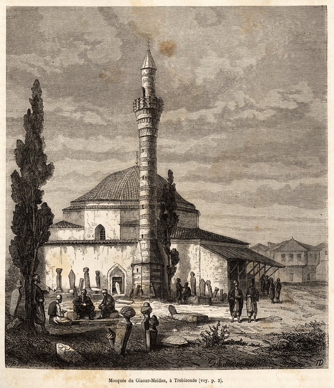 Moskén Giaour-Meidan (Giaour Meidan) i Trebizonde (nuvarande Trabzon, vid Svarta havets kust, Turkiet), som en gång var en bysantinsk kyrka, graverad efter en teckning av berättaren, som illustrerar en resa till Lazistan och Armenien, av 1869, av av Theophile Louis Deyrolle