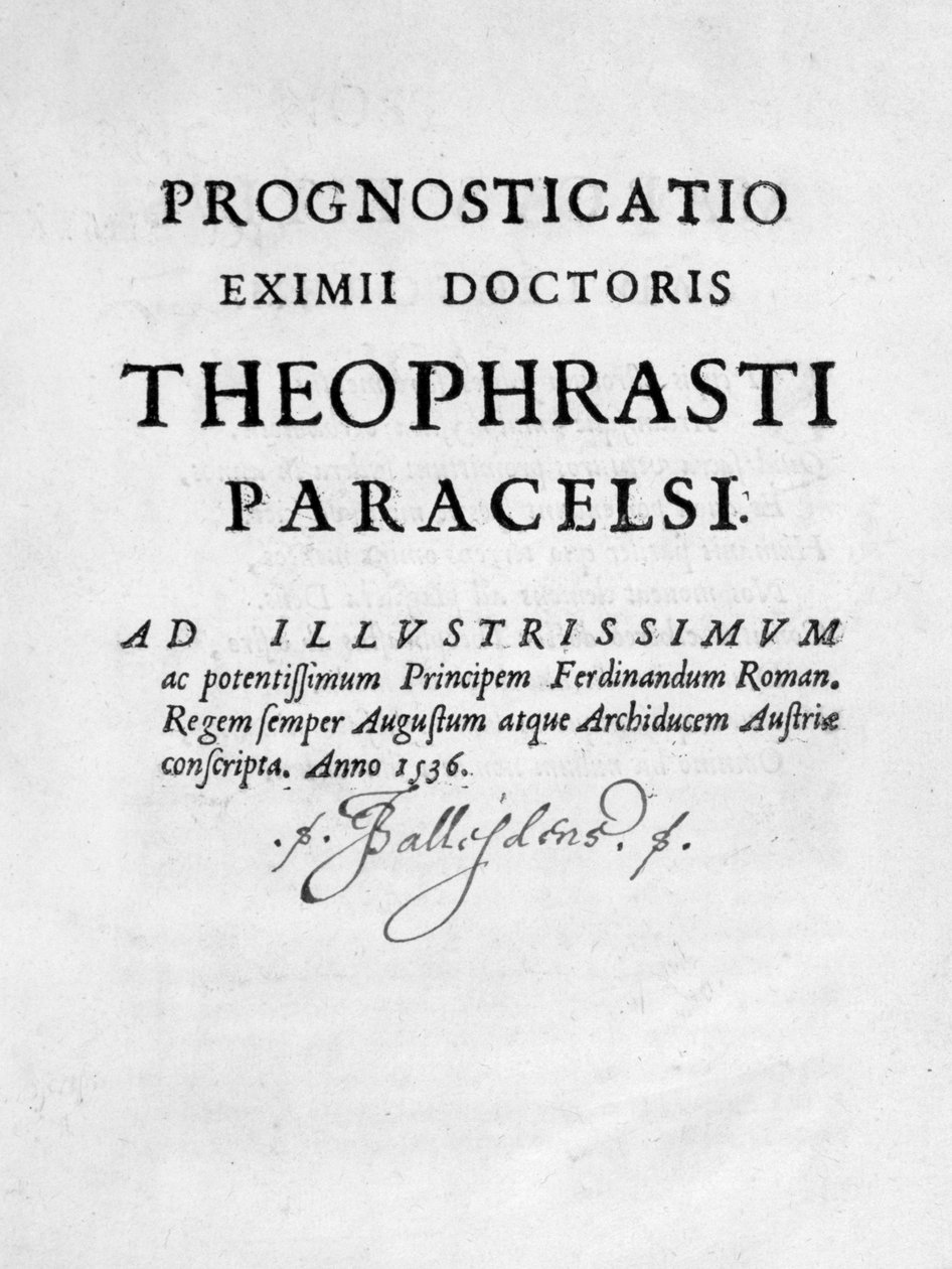 Titelsidan för The Prognostication of the Eximii Doctor of Paracelsus, 1536. av Theophrastus Bombastus von Hohenheim Paracelsus