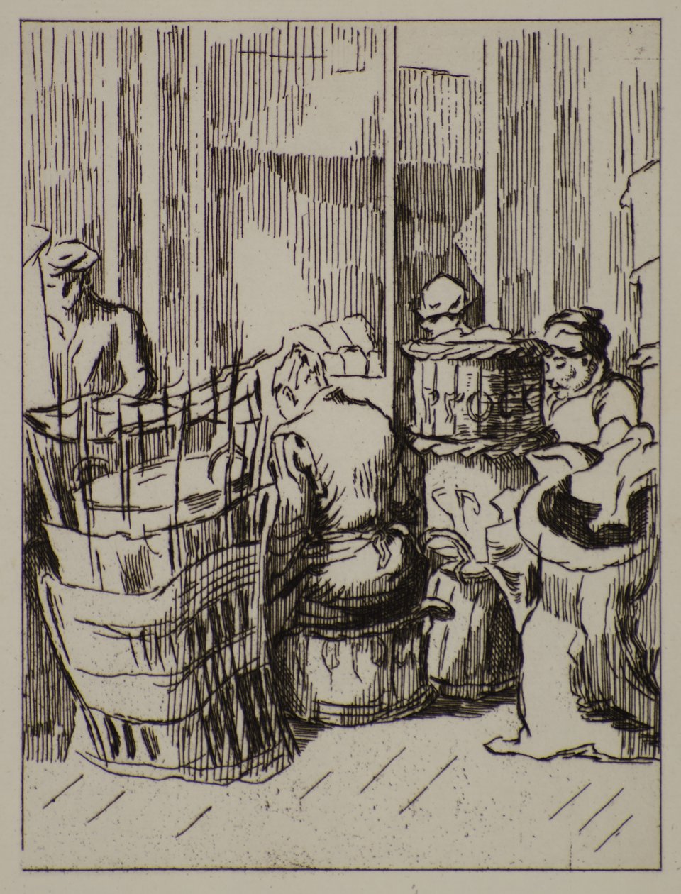 Män och kvinnor med korgar, 1900-talet (etsning) av Therese Lessore