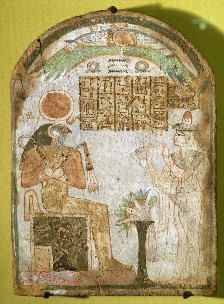 Stela föreställande Tachenes som ber inför guden Re-Horakhty, 900 f.Kr. (målat trä) av Third Intermediate Period Egyptian
