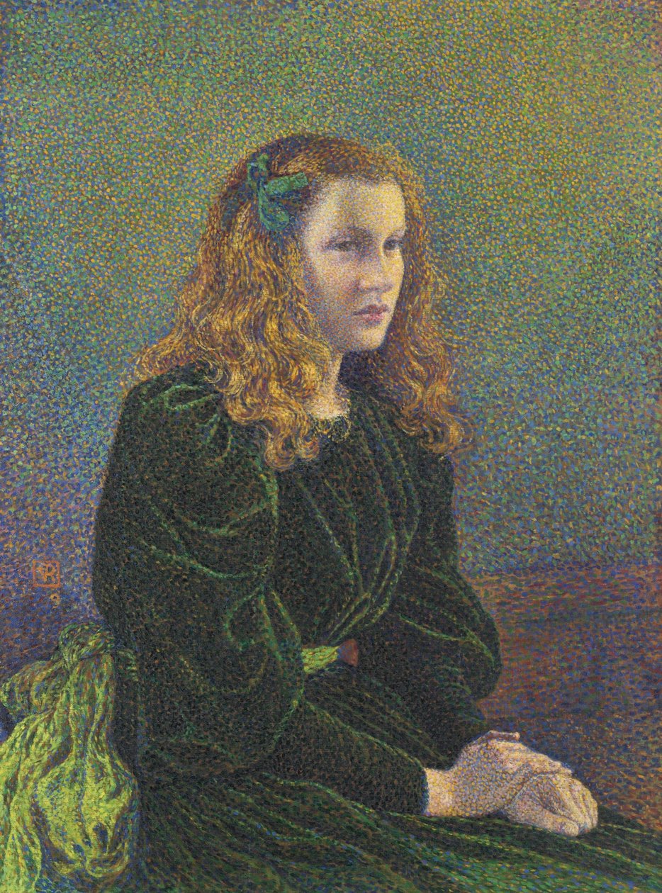 Ung kvinna i grön klänning Germaine Maréchal, 1893 av Théo van Rysselberghe