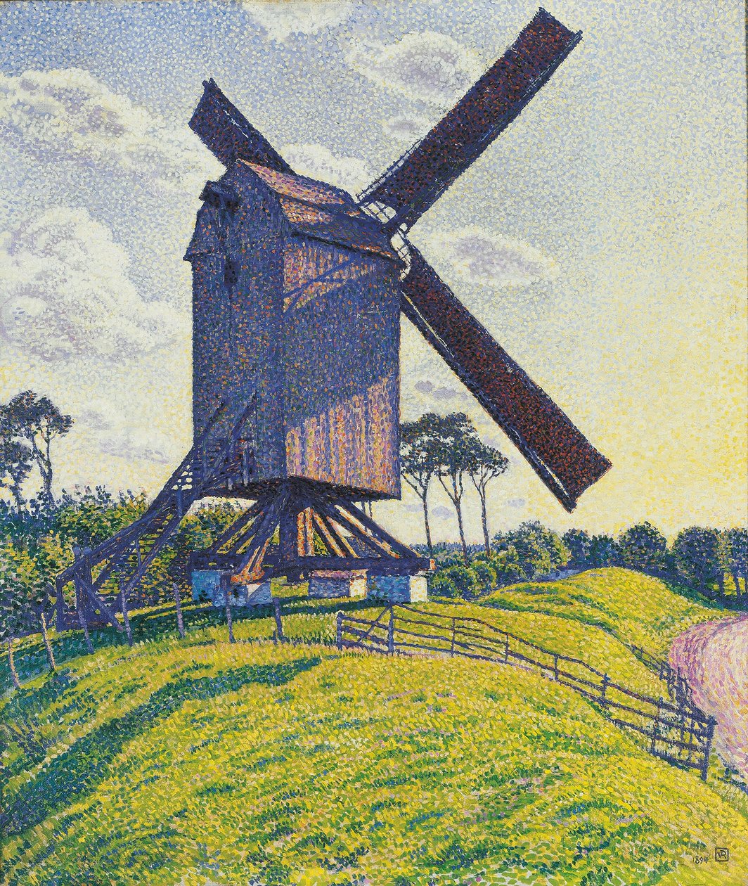 Moulin a vent dans les Flandres - Kalf Mill i Knokke eller Windmill in Flanders, av Rysselberghe, Theo van (1862-1926). Olja på duk av Théo van Rysselberghe