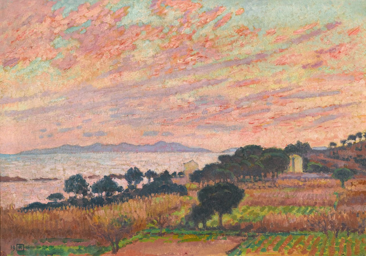 Viken vid solnedgången Saint Clair, 1916. av Théo van Rysselberghe