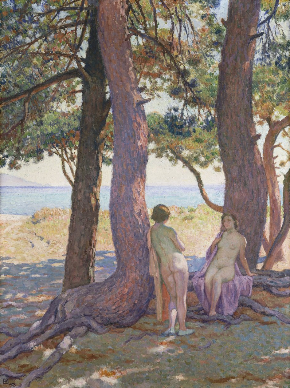 Två nakenbilder under tallar; Two Nudes under the Pines, 1925 av Théo van Rysselberghe