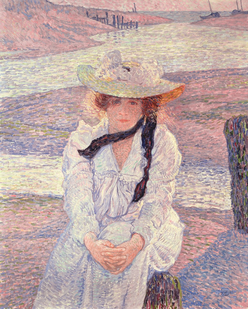 Ung kvinna vid floden Greve, 1901 av Théo van Rysselberghe