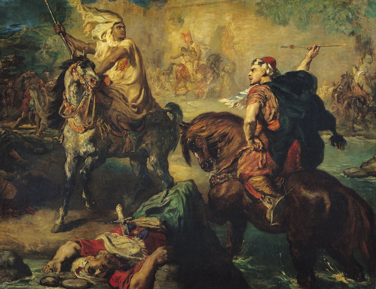 Arabiska stamhövdingar i singelstrid, under en stads vallar, 1852 av Théodore Chassériau