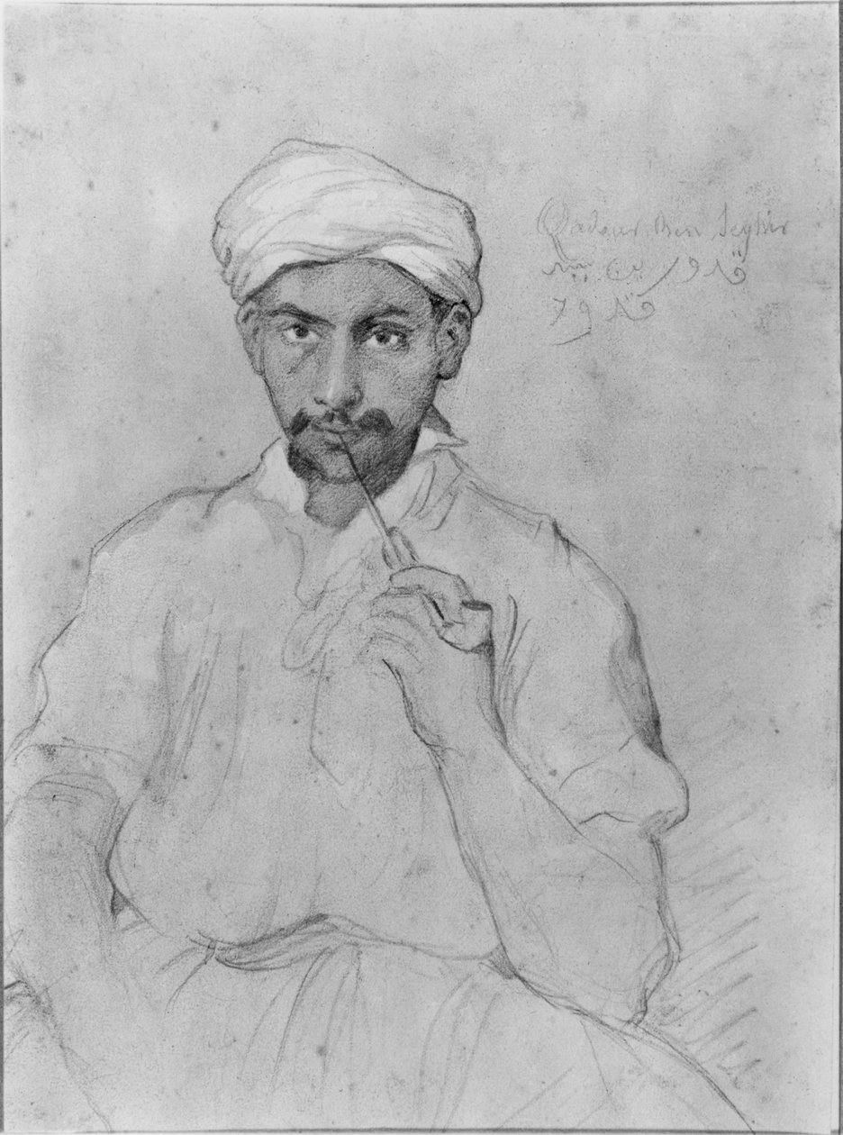 Arab som röker pipan (penna och gouache på papper) av Théodore Chassériau