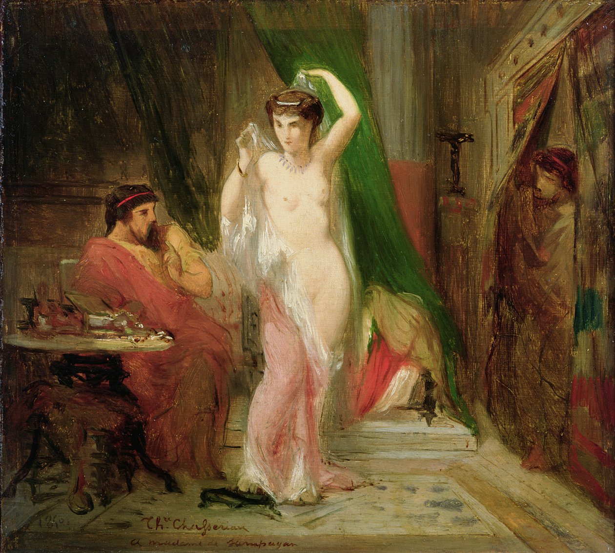 Candaule, kung av Lydien, visar sin drottnings skönhet för sin förtrogne Gyges, 1850 av Théodore Chassériau