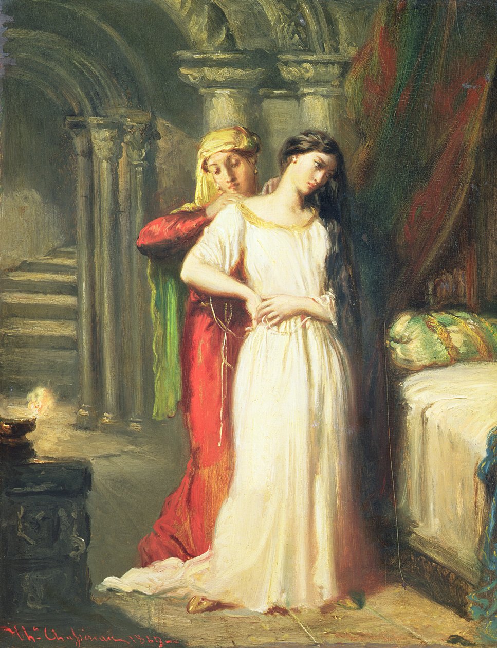 Desdemona drar sig tillbaka till sin säng, 1849 av Théodore Chassériau