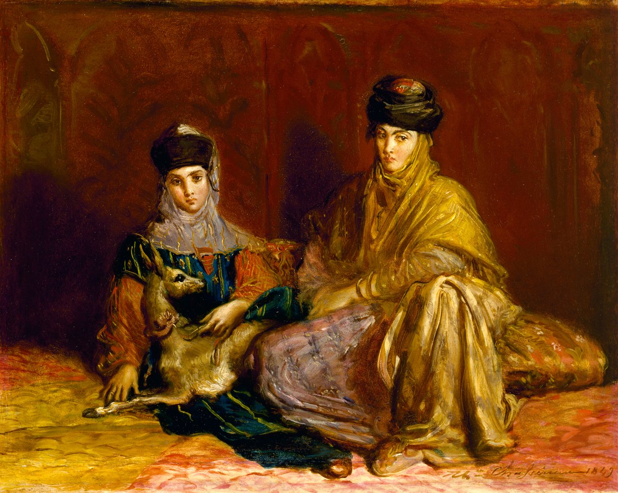 Konstantins kvinna och liten flicka med en gasell, 1849 av Théodore Chassériau