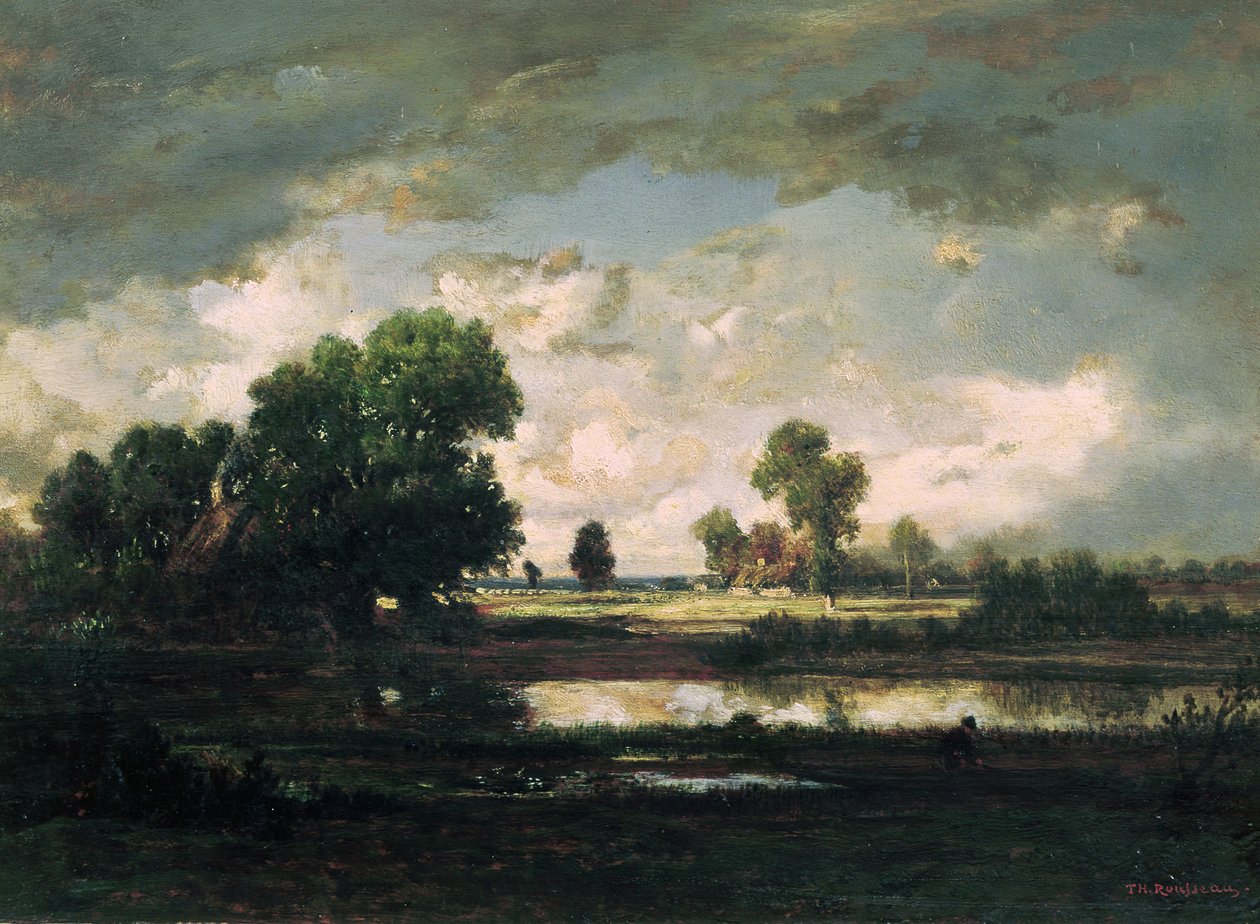 Bassängen med stormig himmel, ca 1865-7 av Pierre Etienne Theodore Rousseau