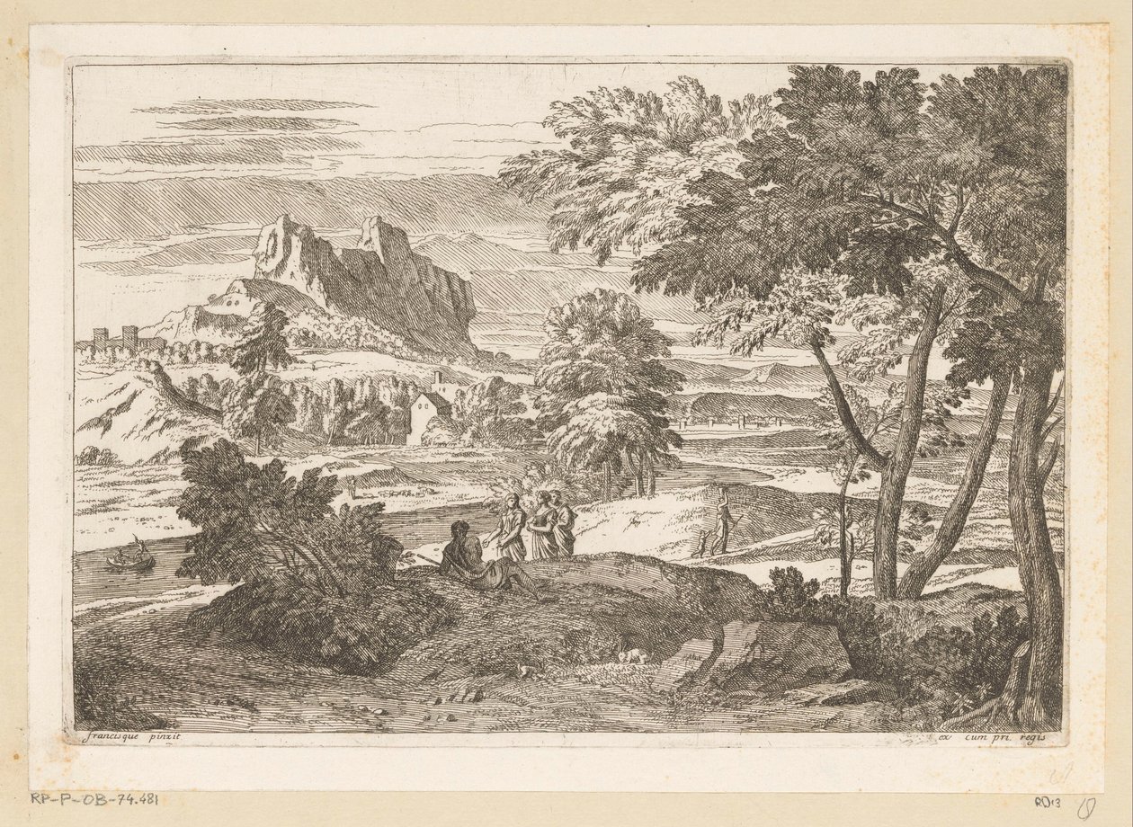 Arkadiskt landskap med figurer och kaniner Suite de Paysages (serietitel) av Théodore
