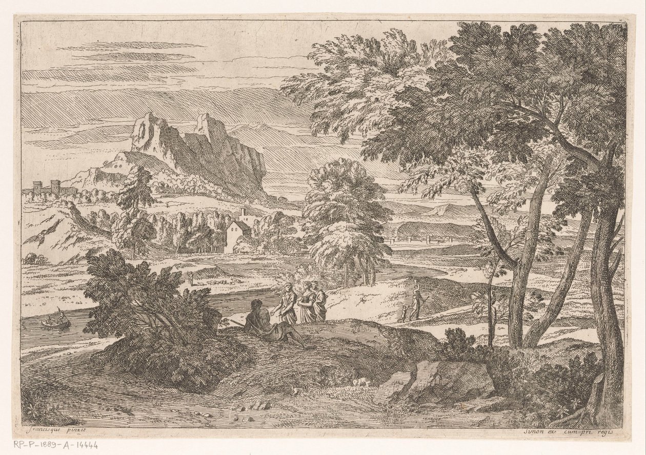 Arkadiskt landskap med figurer och kaniner Suite de Paysages (serietitel) av Théodore