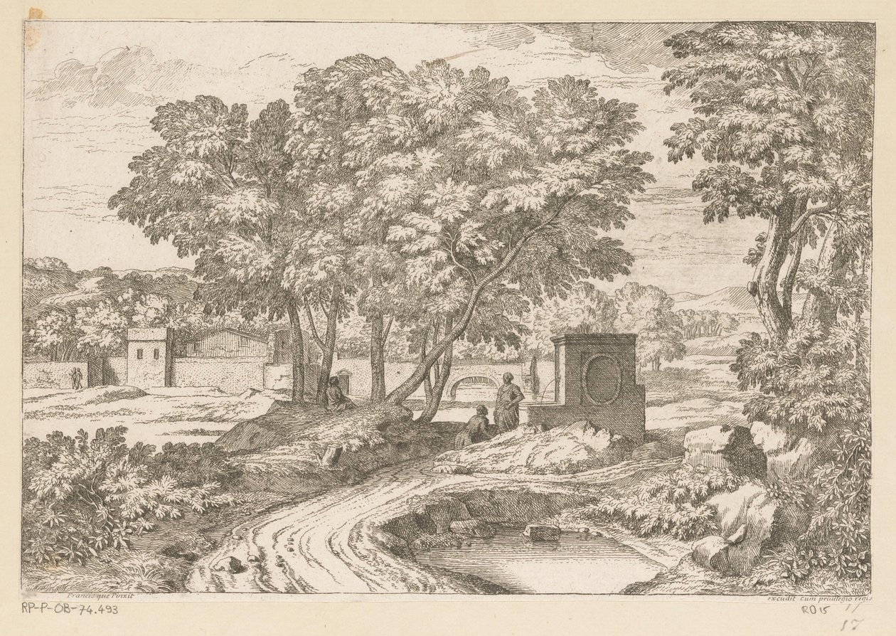 Arkadiskt landskap med två kvinnor vid en fontän Suite de Paysages (serietitel) av Théodore