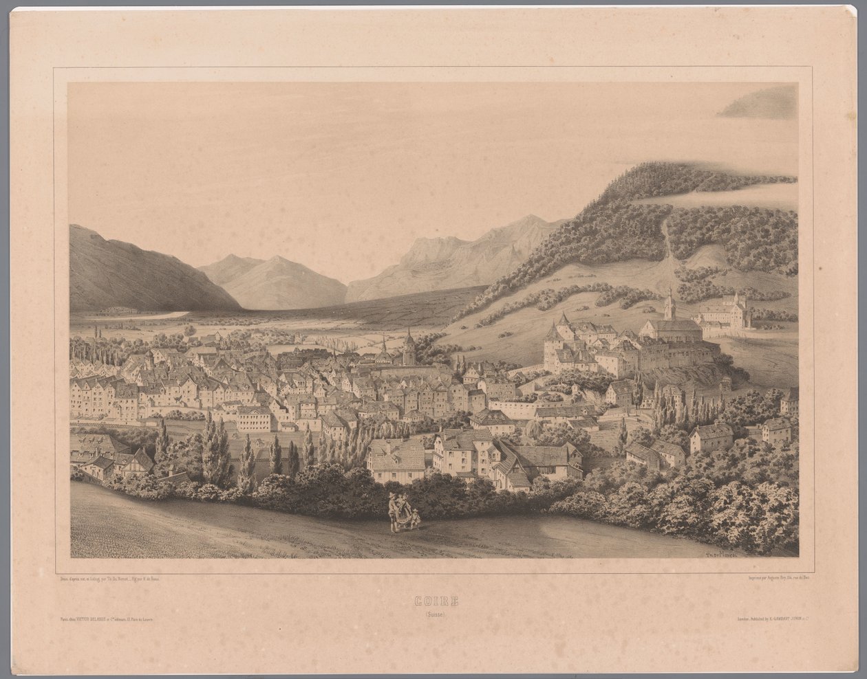 Utsikt över Chur i Grisons Coire (Suisse) (titel på objekt) av Théodore Achille Louis Dumoncel