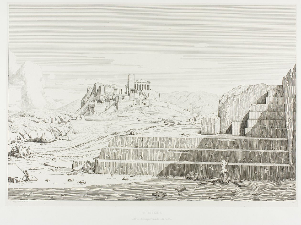 Akropolis, Aten: Pnyx, Areopagus, Akropolis och berget Hymmettos av Théodore Caruelle d
