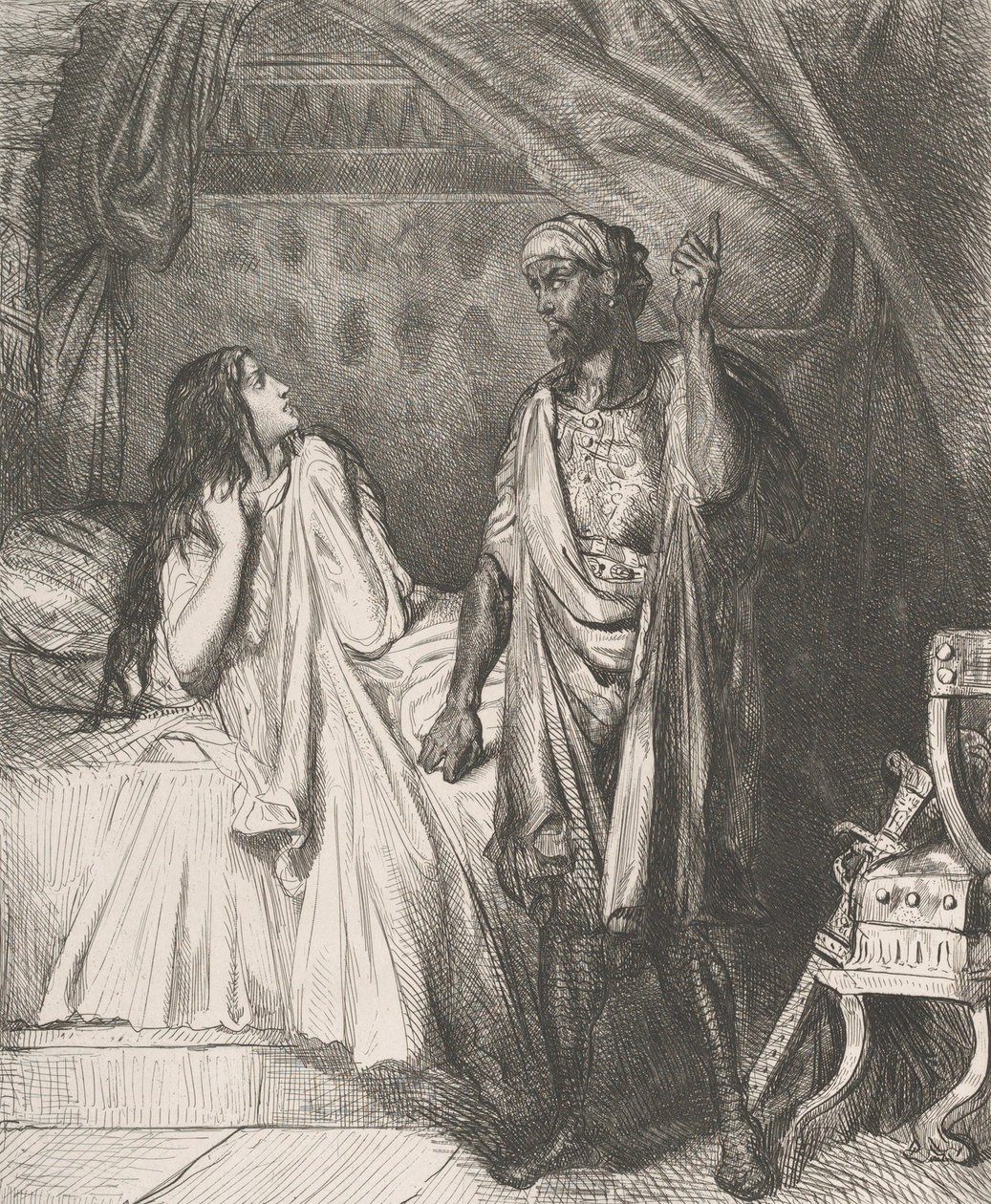 Har du bett ikväll, Dedesmona: tavla 12 från Othello Akt 5, ..., etsad 1844, omtryckt 1900. av Théodore Chassériau