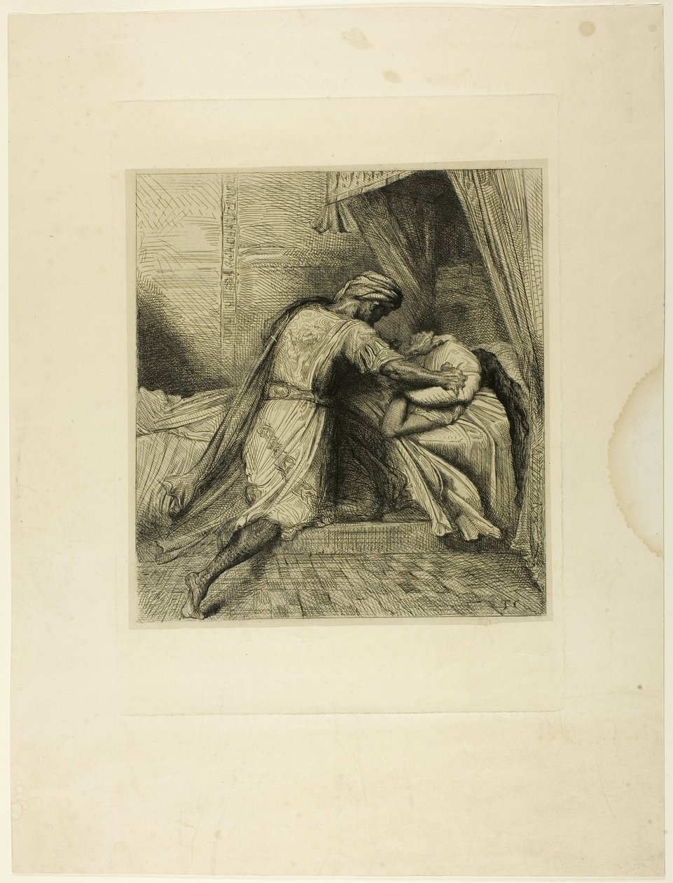 Han kväver henne, tallrik tretton från Othello av Théodore Chassériau