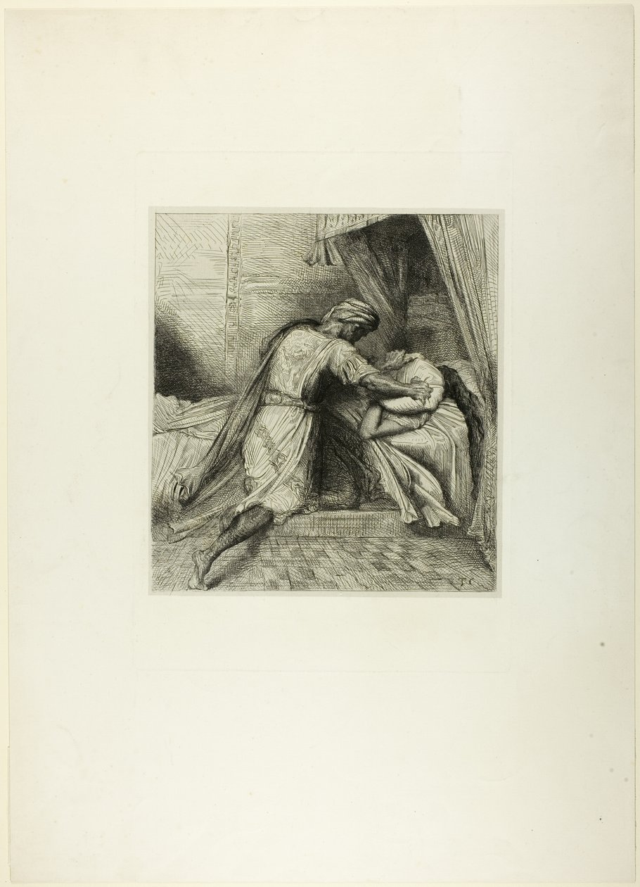 Han kväver henne, tallrik tretton från Othello av Théodore Chassériau