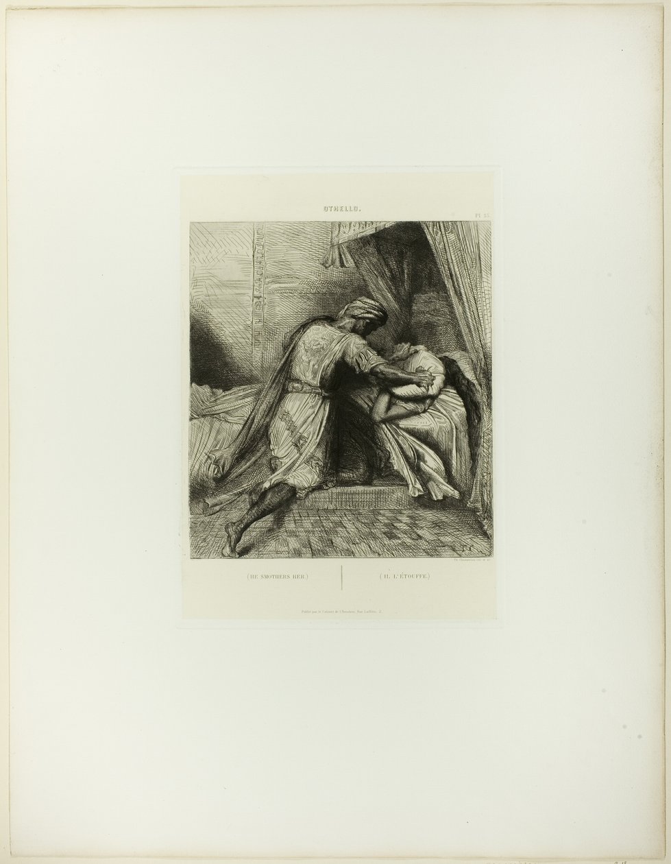 Han kväver henne, tallrik tretton från Othello av Théodore Chassériau