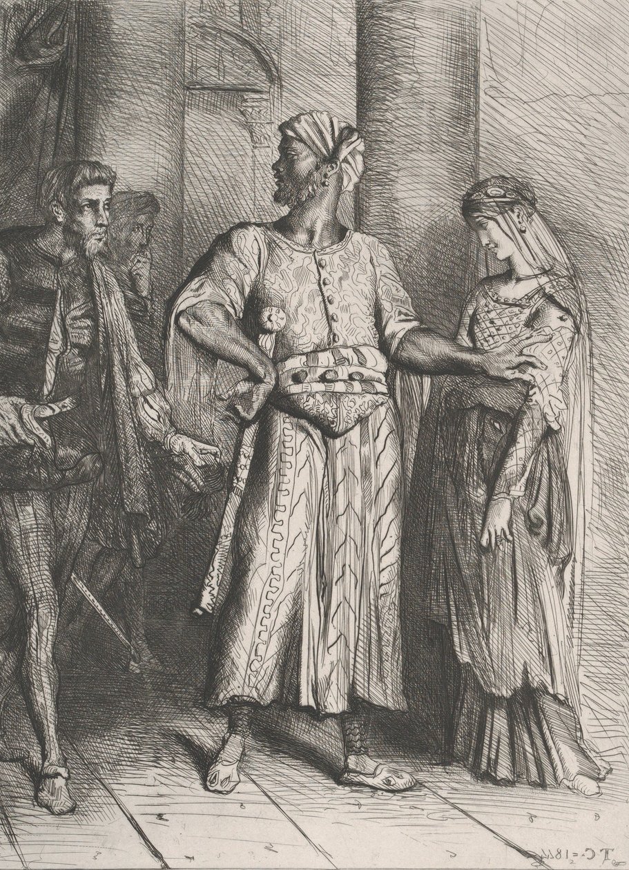 Ärlig Iago, min Desdemona måste jag lämna till dig: plåt 4 från Othell..., etsad 1844, omtryckt 1900. av Théodore Chassériau