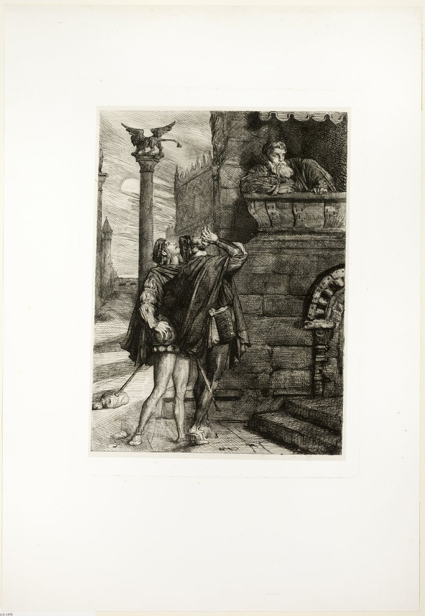 Vakna! vad ho! Brabantio! tjuvar! tjuvar!, tallrik ett från Othello av Théodore Chassériau