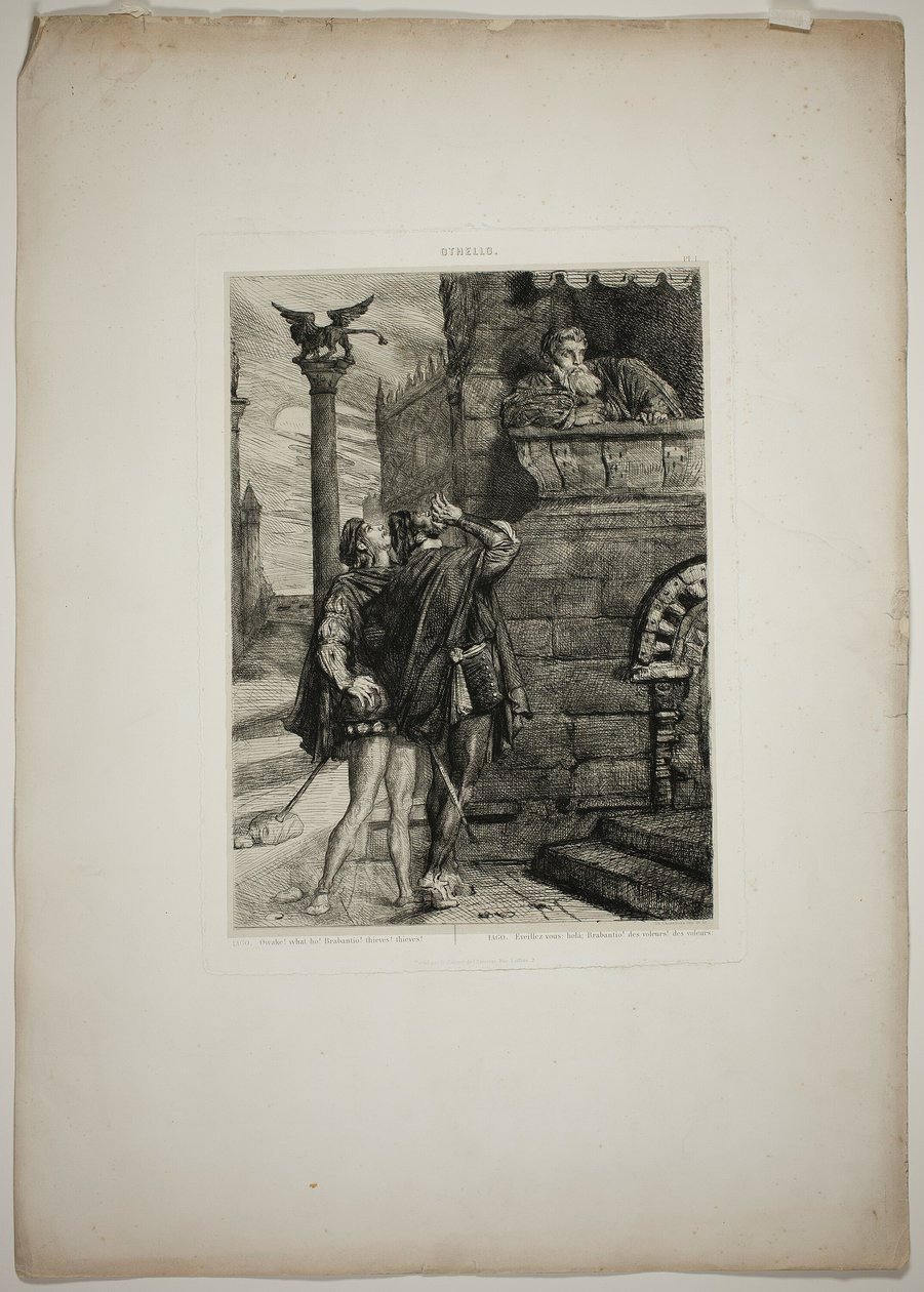 Owake! Vilken ho! Brabantio! Tjuvar! Tjuvar!, platta ett från Othello av Théodore Chassériau