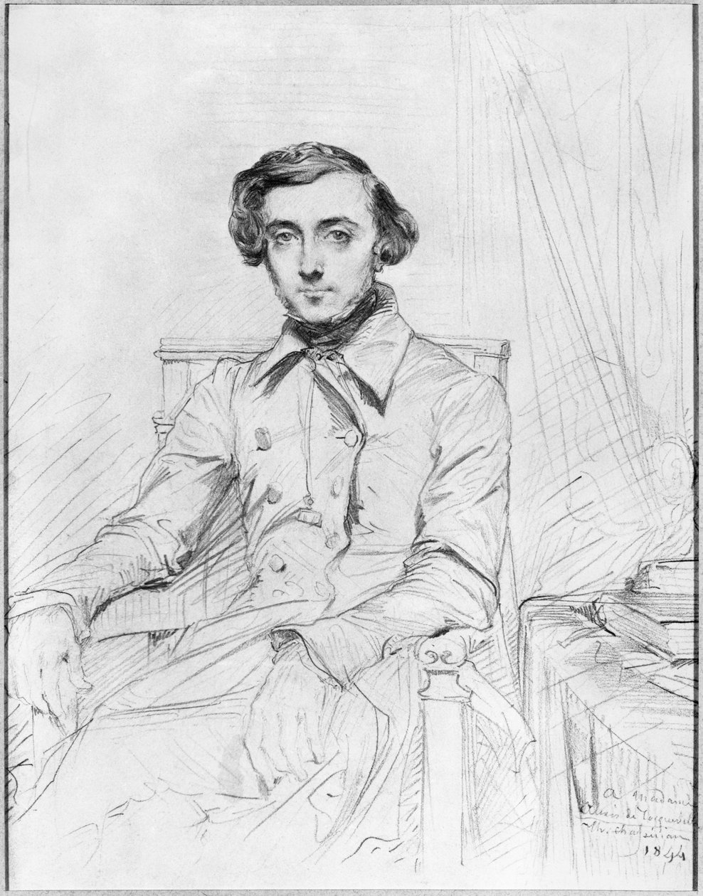 Porträtt av Charles Alexis Henri Clerel de Tocqueville, 1844 (svart bly på papper) av Théodore Chassériau