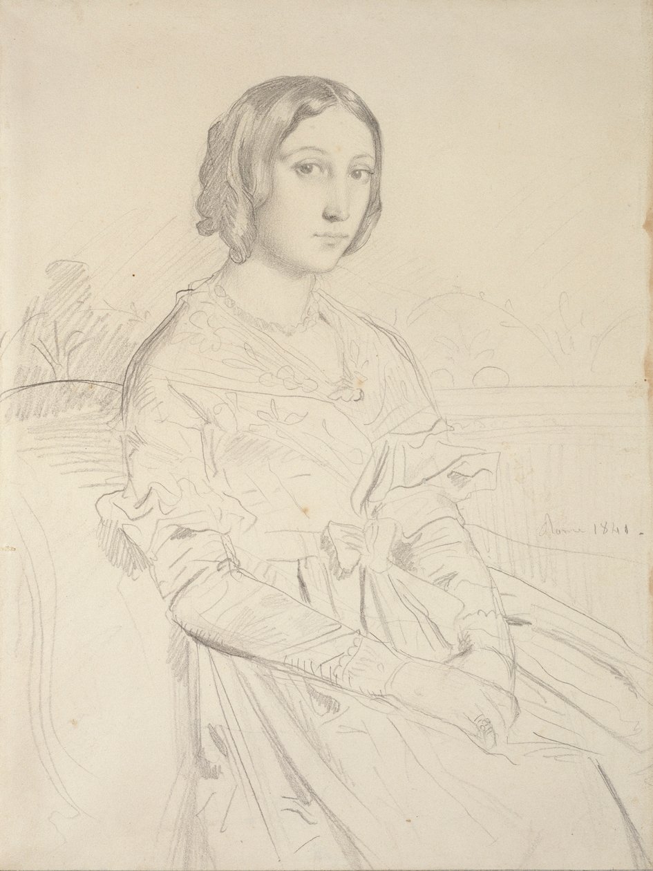 Porträtt av en ung kvinna, sittande tre fjärdedelar till vänster, 1839-1856 av Théodore Chassériau