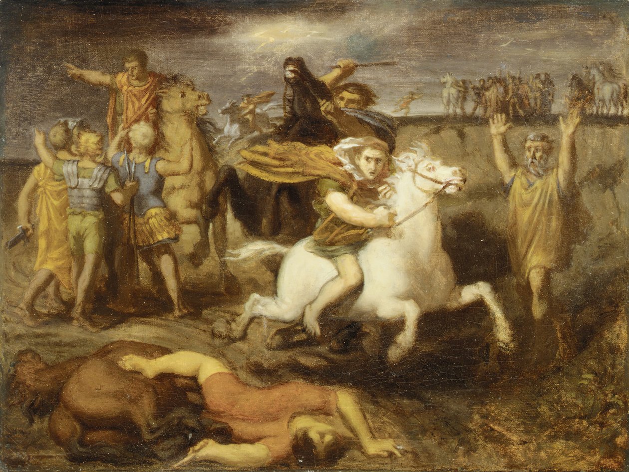 Scen från de galliska krigen: Gallien Littavicus, Förråder den romerska saken, flyr till..., ca. 1838-40 av Théodore Chassériau