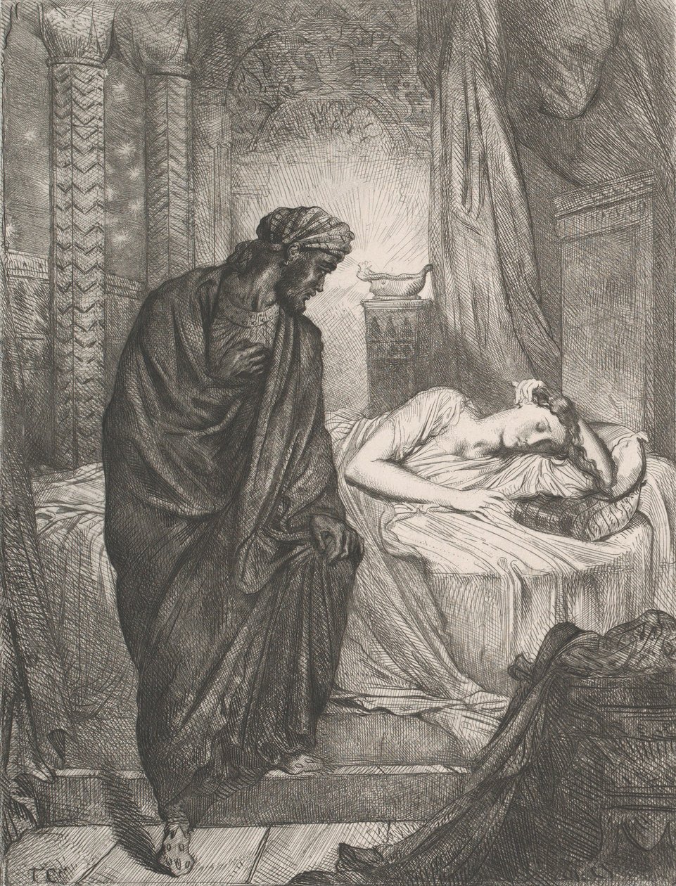 Ändå måste hon dö: plåt 11 från Othello Act 5, Scene 2, etsad 1844, omtryckt 1900. av Théodore Chassériau