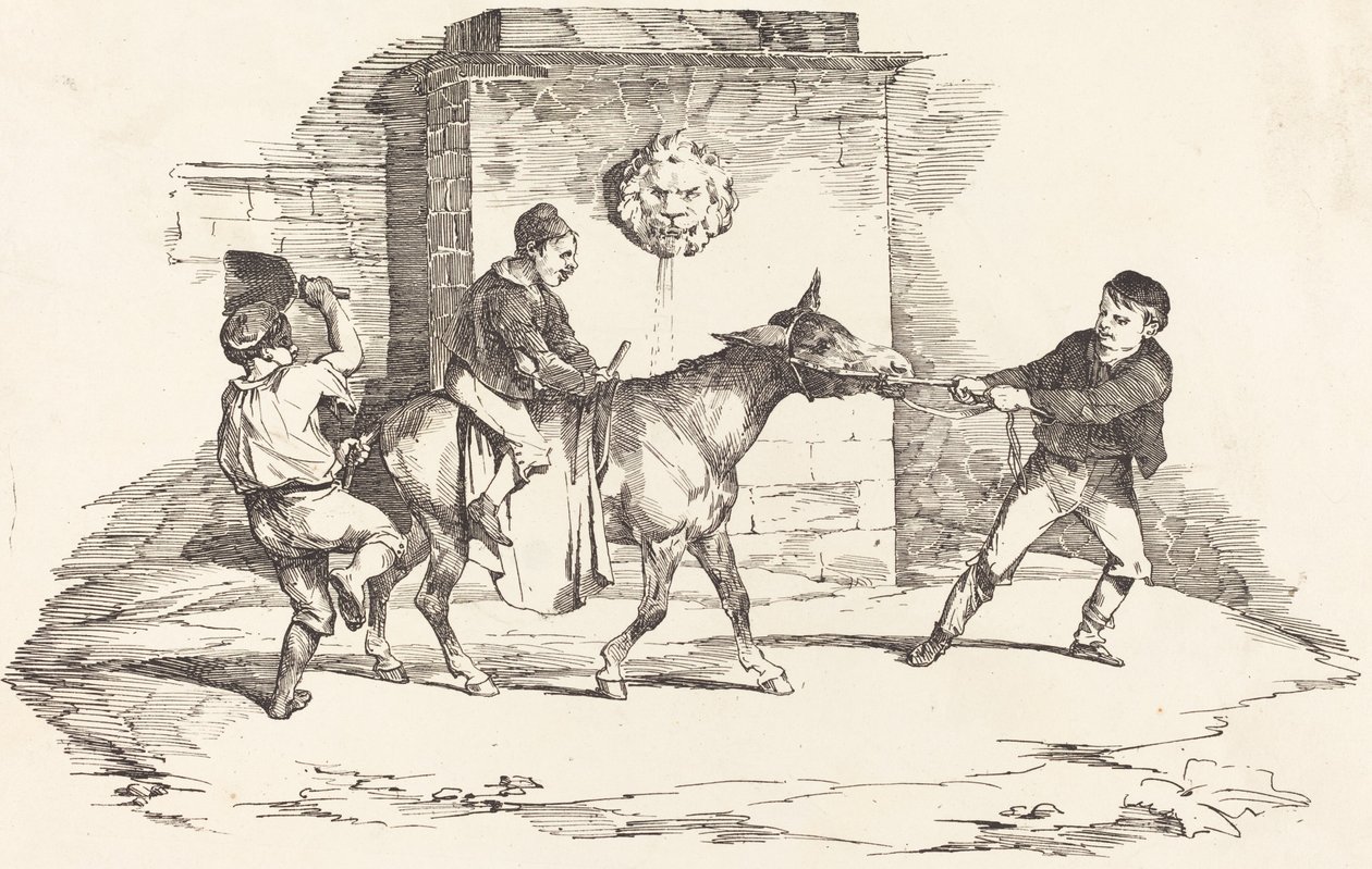 Tre barn som leker med en åsna av Théodore Gericault and Nicolas Toussaint Charlet