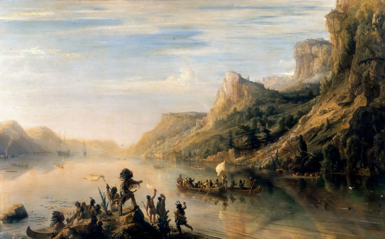 Jacques Cartier upptäckte Saint Lawrencefloden 1535 av Jean Antoine Theodore Gudin