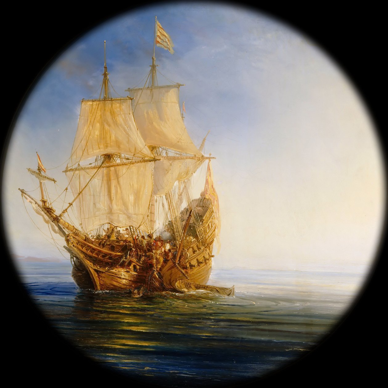 Spansk galjon tagen av piraten Pierre le Grand nära Hispaniolas kust, 1643 av Jean Antoine Theodore Gudin