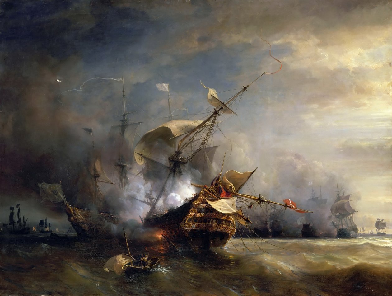 Sjöstriden nära Lizard Point, Cornwall den 21 oktober 1707 av Jean Antoine Theodore Gudin