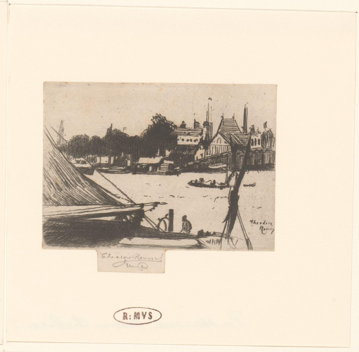 Utsikt över floden med båtar Battersea från Chelsea av Théodore Roussel (signed by artist)