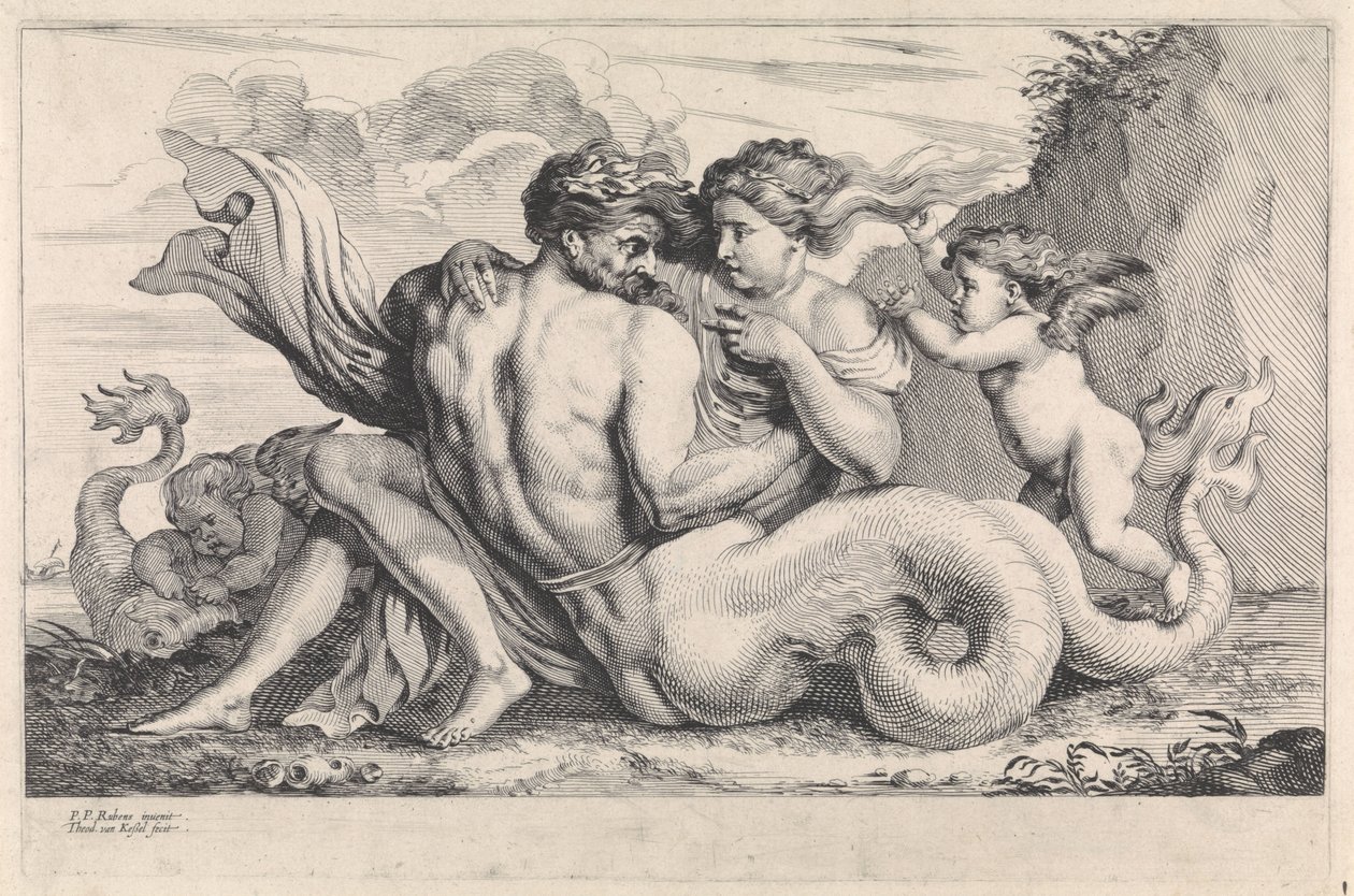 Siren och triton Mytologiska figurer (serietitel) av Théodorus van Kessel