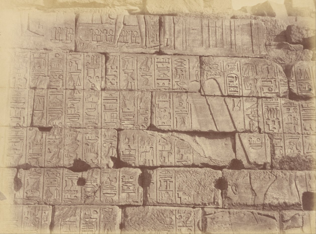 (Närbild av hieroglyfiska inskriptioner och skulpturer (lista över de besegrade nationerna), Karnak) av Théodule Devéria